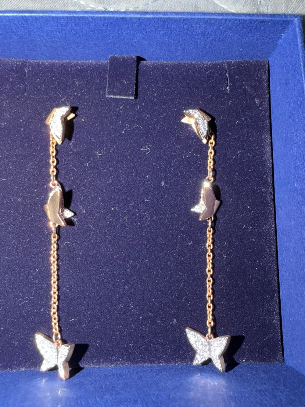 Swarovski Rose Gold Butterfly Drop Earrings with Crystal Accents